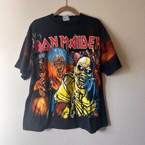 Vintage Iron Maiden AOP front back print Band Rock Metal T Shirt size XL